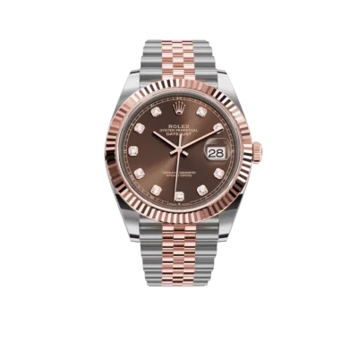 Rolex Datejust 41MM 126331 Chocolate Diamond Dial Fluted Bezel Two Tone Rose Gold Jubilee Bracelet
