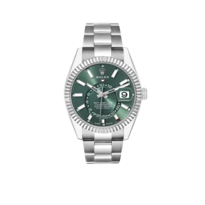 Rolex Sky-Dweller 42mm Steel White Gold Green Dial Mens Watch 336934
