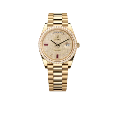 Rolex Day-Date 40mm Yellow Gold Diamond Ruby Pave Dial Diamond Bezel 228348RBR