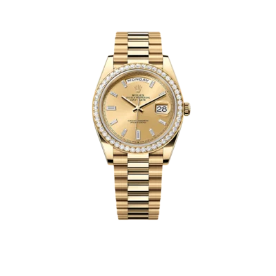 Rolex Day-Date 40mm 228348RBR Yellow Gold Diamond Bezel Champagne Diamond Dial