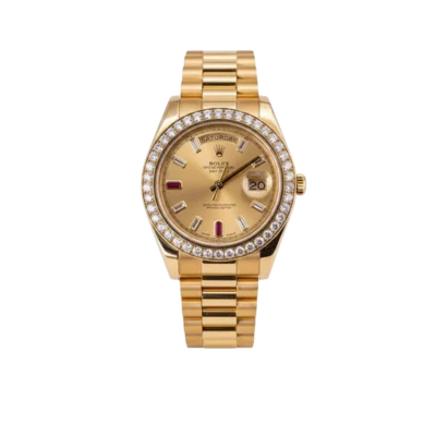 Rolex President Day-date II 41mm 218348 18k Yellow Gold Baguette Diamond & Ruby Dial