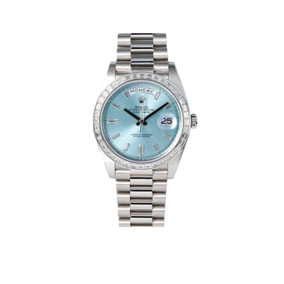 Rolex Day-Date 40mm Ice Blue Dial Baguette Set Bezel 228396TBR
