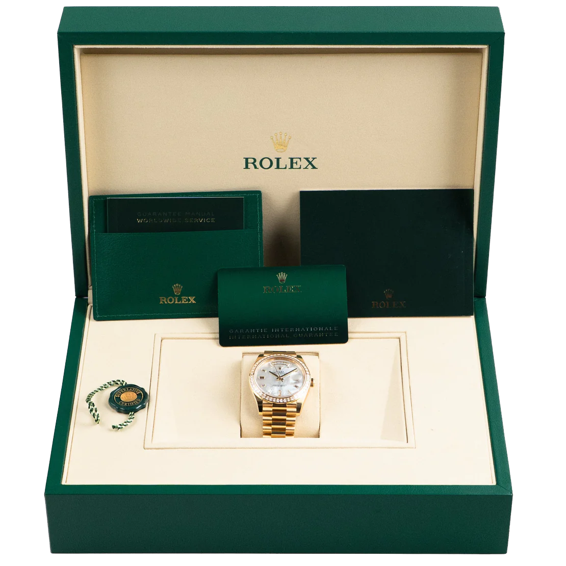 Rolex Day-Date 40 228398TBR Yellow Gold Mother of Pearl Diamond Baguette Dial and Bezel - Image 10