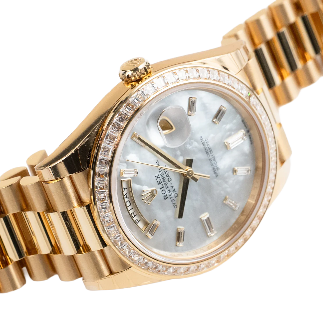 Rolex Day-Date 40 228398TBR Yellow Gold Mother of Pearl Diamond Baguette Dial and Bezel - Image 5