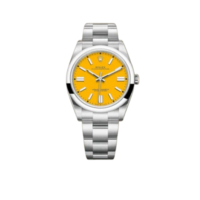 Rolex Oyster Perpetual 41mm Stainless Steel Yellow Dial Men Watch 124300-0004