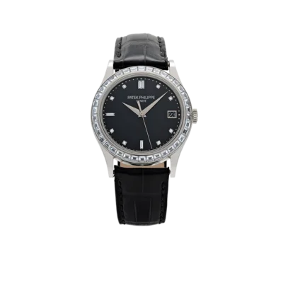 Patek Philippe Calatrava 38mm 5298P-012 Platinum Black Diamond Dial Diamond Bezel