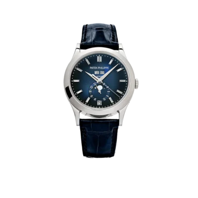 Patek Philippe Complications 39mm 5396G-017 Annual Calendar Moon Phases White Gold Blue Dial