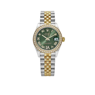 Rolex Lady-Datejust 31mm 278383RBR Yellow Gold Stainless Steel Green Roman Dial Diamond Bezel