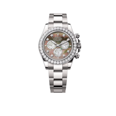 Rolex Daytona 40mm Oyster White Gold Black and White Mother of Pearl Diamond Dial & Bezel 126579RBR