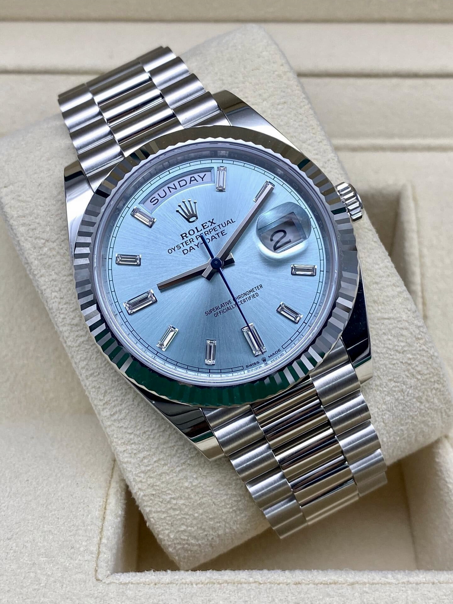 Rolex Day-Date 40mm Platinum President Ice Blue Baguette Dial 228236 - Image 5