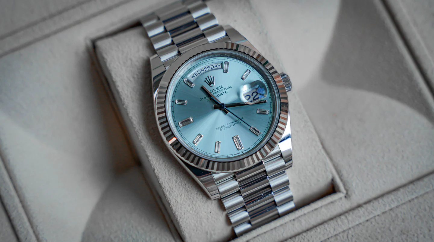 Rolex Day-Date 40mm Platinum President Ice Blue Baguette Dial 228236 - Image 3
