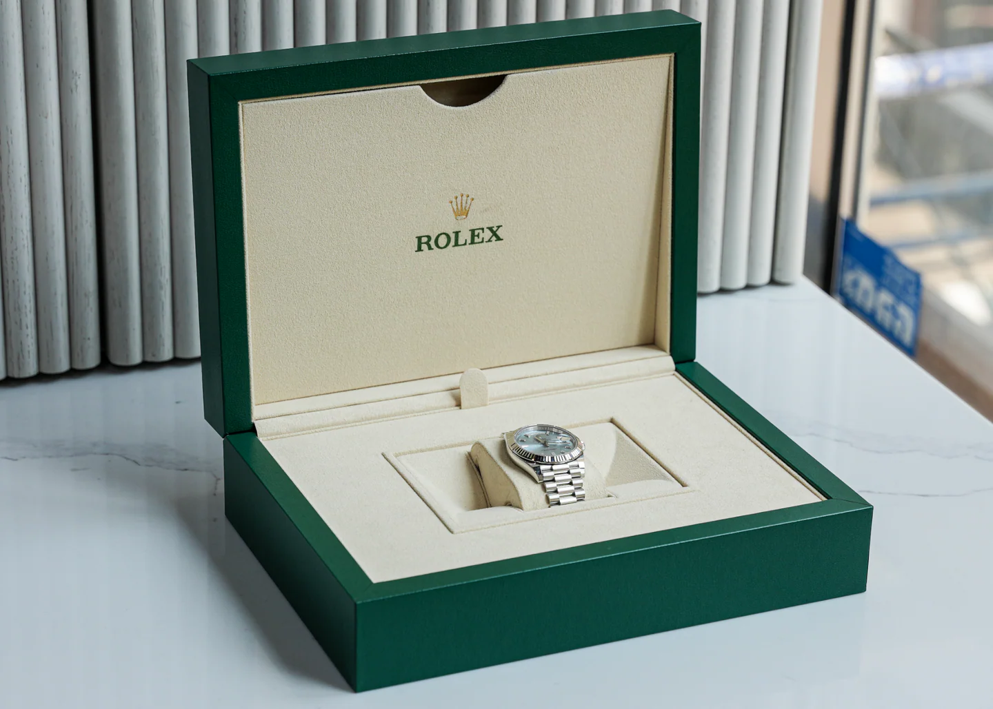 Rolex Day-Date 40mm Platinum President Ice Blue Baguette Dial 228236 - Image 8