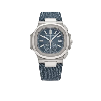 Patek Philippe Nautilus 40mm 5980/60G-001 Flyback Chronograph White Gold Blue Dial Denim Strap