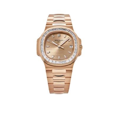 Patek Philippe Nautilus 40mm 5723/1R-001 Rose Gold Rose-Gilt Dial Baguette Diamond Bezel