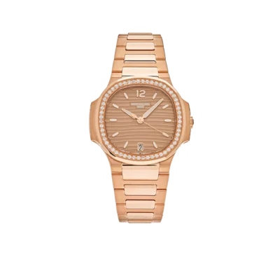 Patek Philippe Nautilus Ladies 35mm 7118/1200R-010 Rose Gold Golden Dial Diamond Bezel