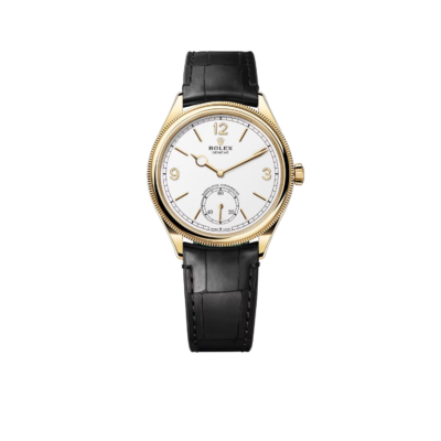 Rolex Perpetual 1908 39mm Yellow Gold White Dial Black Alligator Leather Strap m52508-0005