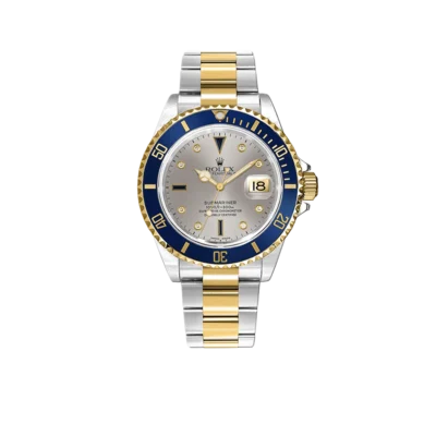 Rolex Submariner 40mm Stainless Steel Yellow Gold Serti Slate Diamond Sapphire Silver Dial 16613